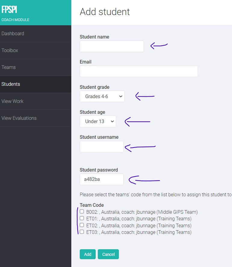 FPSOnline Add new student 2a