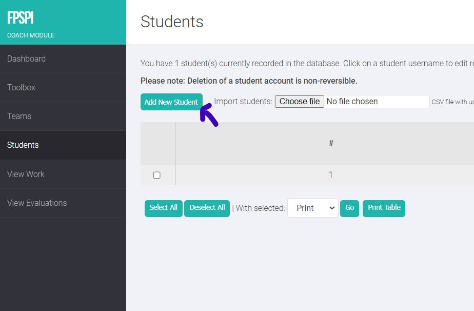 FPSOnline Add new studenta